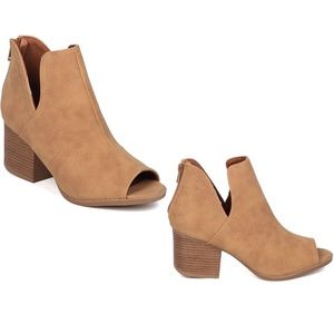 *CLEARANCE!!!*Cognac Leatherette Peep Toe Bootie